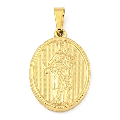 Золотой Ионное покрытие (ip) 304 подвески из нержавеющей стали, очарование религиозной темы, овал с Марией, помогающей христианам, золотые, 24x16x2~2.5 мм, отверстие : 5x3 мм