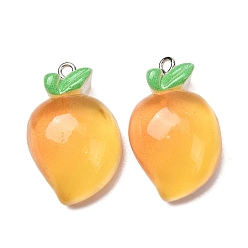Mango Подвески из непрозрачной смолы с фруктовой тематикой, имитирующие еду., с железной платиной петлей, желтые, очарование манго, 31x19x11 мм, отверстие : 2 мм