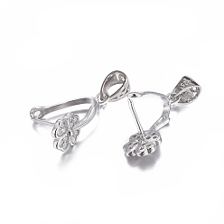 Платина Антикоррозийное родиевое покрытие 925 подвески из стерлингового серебра, с кубического циркония, с печатью 925, клевер, прозрачные, платина, 17x6.5x7 мм, отверстие : 4.5x3.5 мм, штифты : 0.7 мм, длина внутреннего шва: 9мм