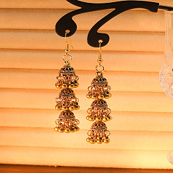 Античное Золото Богемные серьги-подвески из сплава и железа с кисточками, колокол, античное золото , 75x15 мм