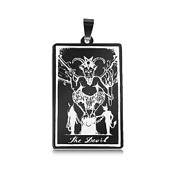 Gunmetal 201 Stainless Steel Pendants, Laser Engraved Pattern, Tarot Card Pendants, Gunmetal, The Devil  XV, 40x24x1mm, Hole: 8x4mm