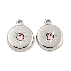 Stainless Steel Color Glass Pendants, with 304 Stainless Steel Findings, Flat Round, Stainless Steel Color, 19x15x3.5mm, Hole: 1.8mm