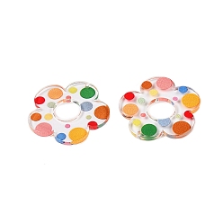 Разноцветный Акриловые подвески с цветочным принтом, красочный, 33.5x33.5x2 мм, отверстие : 1.6 мм