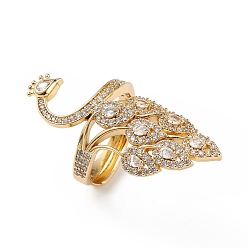 Real 18K Gold Plated Clear Cubic Zirconia Peacock Adjustable Ring, Brass Jewelry for Women, Lead Free & Cadmium Free, Real 18K Gold Plated, Inner Diameter: 17mm