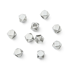 Real Platinum Plated SHEGRACE Brass Beads, Cadmium Free & Nickel Free & Lead Free, Polygon, Real Platinum Plated, 4x4x4mm, Hole: 1.8mm