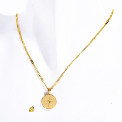 Желтый Ионное покрытие (IP) из нержавеющей стали со стразами, плоские круглые подвески в ноябре, ожерелья с камнями, реальный 18 k позолоченный, желтые, 17.72 дюйм (45 см)