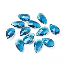 Морской Синий Граненые подвески стекла, слеза, Marine Blue, 15x9.5x5.5 мм, отверстие : 1 мм