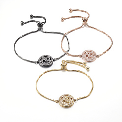 (52) Непрозрачная лаванда Регулируемые латунные браслеты из микропаве из циркония и боло, слайдерные браслеты, плоский круглый с символом ом, разноцветные, 10-1/4 дюйм (260 мм), 1.2 мм