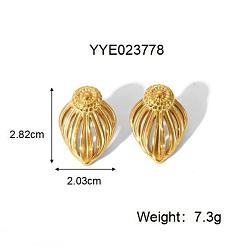 Настоящее золото 18K Серьги-гвоздики из нержавеющей стали в форме листа во французском стиле для женщин, реальный 304 k позолоченный, 18 мм