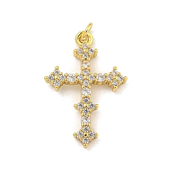 Настоящее золото 18K Стойка металлическая латунная микропрофилированная кубическая циркония подвески, без кадмия и без свинца, долговечный, крестик, реальный 18 k позолоченный, 27.5x18.5x3 мм, отверстие : 3 мм