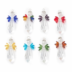 Mixed Color 8Pcs Glass Pendants, with Electroplate Glass Bead and Copper Jewelry Wire, Bullet, Mixed Color, 56x22x13.5mm, Hole: 3.5mm, 8pcs/set