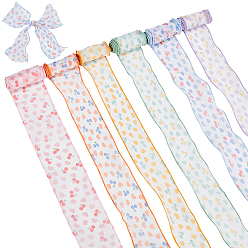 (52) Непрозрачная лаванда 12 ярдов 6 цветов полиэстеровая марлевая лента с печатью, аксессуары для одежды, сердце с рисунком вишни, разноцветные, 2-1/2~3 дюйм (65~75 мм), 2 ярды / цвет