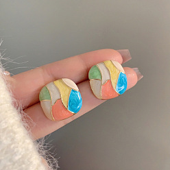 Золотой Квадратные серьги-гвоздики из сплава с эмалью, золотые, 16x16 мм