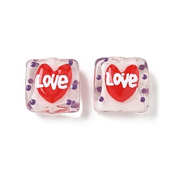 Красный Эмалевые бусины ручной работы в технике лэмпворк, бусины ручной работы, квадрат с сердцем, красные, 15~16x14.5~15x8~8.5 мм, отверстие : 1.6 мм