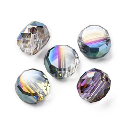 чирок Гальванические стеклянные бусины, плоско-круглые, граненые, с половиным покрытием, зелено-синие, 8x5 мм, отверстие : 1.2 мм