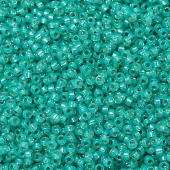 (RR572) Dyed Aqua Green Silverlined Alabaster MIYUKI Round Rocailles Beads, Japanese Seed Beads, (RR572) Dyed Aqua Green Silverlined Alabaster, 11/0, 2x1.3mm, Hole: 0.8mm, about 1100pcs/bottle, 10g/bottle