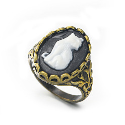 Античная Бронза Сплав со смоляными кольцами, овал с рисунком в форме кошки, античная бронза, размер США 11 (20.6 мм)