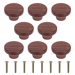 Coconut Brown Wood Drawer Cabinets Handles, Flat Round, with Screw, Coconut Brown, 40.5x25mm