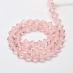 Pink Imitate Austrian Crystal Bicone Glass Beads Strands, Grade AA, Faceted, Pink, 6x6mm, Hole: 1mm, about 46~48pcs/strand, 10.5 inch