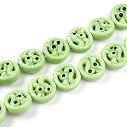 Зеленый Фарфора ручной работы шарик нити, плоский круг со змеей и кроликом, фантазии античного стекла фарфора, зелёные, 15~15.5x7.5~8 мм, отверстие : 2 мм, около 20 шт / нитка, 11.81 дюйм (30 см)