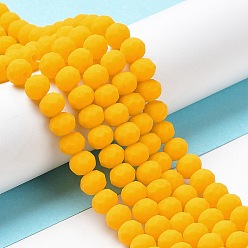 Gold Glass Beads Strands, Faceted, Frosted, Rondelle, Gold, 6x4.5mm, Hole: 1mm, about 86pcs/strand, 16.14''(41cm)
