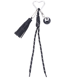 Черный 1плетеные подвесные украшения из поликарбоната и хлопка, с подвеской в виде бильярда из смолы и застежками в виде сердечек из сплава, чёрные, 242 мм