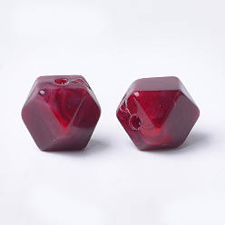 Dark Red Acrylic Beads, Imitation Gemstone Style, Polygon, Dark Red, 11.5x10x10mm, Hole: 2mm, about 428pcs/500g