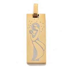 Настоящее золото 18K Ионное покрытие (ip) 304 подвески из нержавеющей стали, прямоугольник с амулетом Девы Марии, реальный 18 k позолоченный, 33x12.5x2 мм, отверстие : 6x4 мм