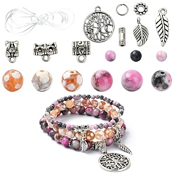 Античное Серебро Набор для изготовления растягивающегося браслета из натурального персидского нефрита и агата с огненным кракелем своими руками, античное серебро, 4 мм, отверстие : 1 мм