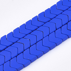 Blue Spray Painted Non-magnetic Synthetic Hematite Beads Strands, Arrow/Chevron, Blue, 5x6x3mm, Hole: 0.5mm, about 100pcs/strand, 15.7 inch
