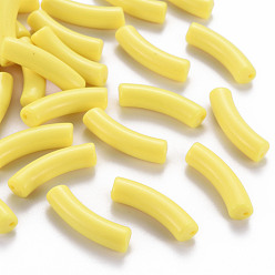 Yellow Opaque Acrylic Beads, Curved Tube, Yellow, 32x9.5x8mm, Hole: 1.8mm, about 330pcs/500g