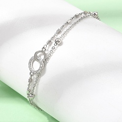 Platino Pulseras de eslabones de latón 2-hebra, chapado en rack, larga duración plateado, sin plomo y cadmio, Platino, 6.89 pulgada (17.5 cm)
