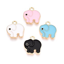 (52) Непрозрачная лаванда Сплав эмали прелести, очарование слона, золотые, разноцветные, 15x14x2 мм, отверстие : 1.8 мм