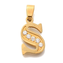 Letter S Ионное покрытие (ip) 304 подвески из нержавеющей стали со стразами, Письмо с, 17~19x10.5~18x2 мм, отверстие : 6.5x3.5 мм