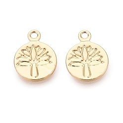 Настоящее золото 18K Латунные подвески, плоская круглая подвеска с изображением цветка лотоса, реальный 18 k позолоченный, 8x6x0.8 мм, отверстие : 0.9 мм