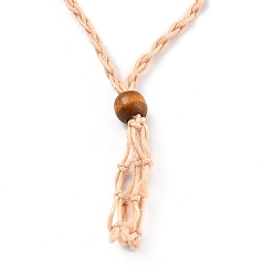 Bisque Necklace Makings, with Wax Cord and Wood Beads, Bisque, 28-3/8 inch(72~80cm)