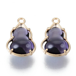Indigo Glass Pendants, with Alloy Open Back Settings, Cadmium Free & Nickel Free & Lead Free, Gourd, Light Gold, Indigo, 18.5x11.5x7mm, Hole: 1.6mm