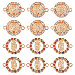 (52) Непрозрачная лаванда 40 шт. 2 стили плоские круглые сплавные соединительные подвески, религия дева мария ссылки, со стразами, золотые, разноцветные, 15.3~20x17~20.7x2 мм, отверстие : 1.6 мм, 20 шт / стиль