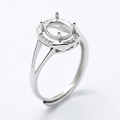 Платина Антикоррозийное покрытие родием 925 компоненты перстня из стерлингового серебра, с кубического циркония, регулируемый, овальные, платина, размер 7 (17мм), шириной 2 мм , лоток : 6x8 мм