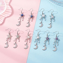 Смешанные камни Серьги-подвески из смешанных лунных камней, с 304 нержавеющей стали серьги крючки, платина, 60x16 мм