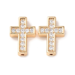 Настоящее золото 18K Латунь микропейв прозрачный кубический цирконий, крестик, реальный 18 k позолоченный, 18x12x4.5 мм, отверстие : 1.5 мм