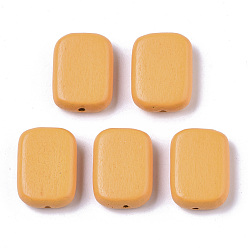 Naranja Cuentas de madera natural pintada, Rectángulo, naranja, 18x13x5.5 mm, agujero: 1.5 mm