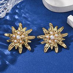 Золотой 304 серьги из нержавеющей стали, с пластиковой имитационной жемчужиной, золотые, 36.5x37 мм