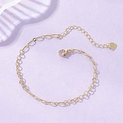 Настоящее золото 18K Латунные браслеты-цепочки Фигаро и Роло для женщин, реальный 18 k позолоченный, 7.09 дюйм (18 см)