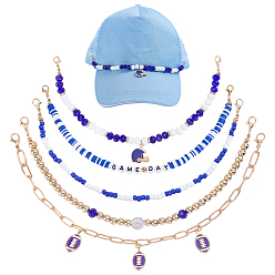 Blue 1Bag Zinc Alloy Hat Chains, Mixed Shapes, with Resin, Golden, Blue, 252~277x4.5~10mm