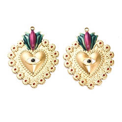 Разноцветный 304 из нержавеющей стали большие кулоны, святое сердце, с эмалью, реальный 18 k позолоченный, ионное покрытие (ip), красочный, 52.5x41x3.5 мм, отверстие : 2.5 мм