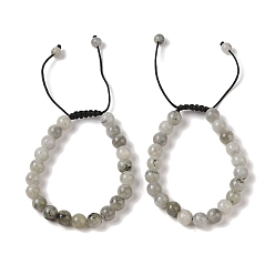 Лабрадорита 8круглые браслеты из натурального лабрадорита с плетеными бусинами мм, регулируемые браслеты из нейлонового шнура для женщин и мужчин, внутренний диаметр: 1-7/8~2-7/8 дюйм (4.9~7.3 см)