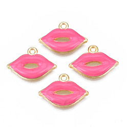 Темно-Розовый Стойки обшивки сплава эмали подвески, без кадмия, без никеля и без свинца, золотой свет, губа, темно-розовыми, 13x18.5x2.5 мм, отверстие : 1.2 мм