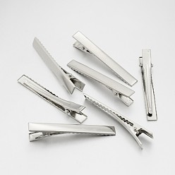 Platinum Iron Alligator Hair Clip Findings, Platinum, 66x8x12mm