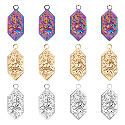 (52) Непрозрачная лаванда 12 шт. 3 цвета 304 подвески из нержавеющей стали, шестиугольник с кроликом, разноцветные, 28x12x2.5 мм, отверстие : 2.5 мм, 4 шт / цвет